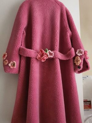 Παλτό με κροσέ χειροποίητα λουλούδια καινούργιο ροζ S-M