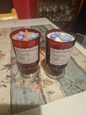 Handmade scented candles in elegant glass goblets, new