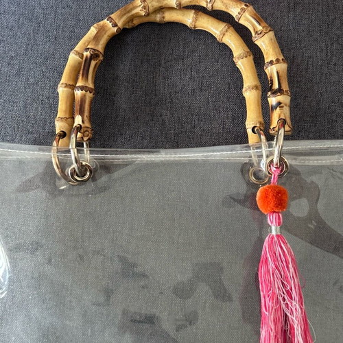Vintage transparent handbag with plastic and bone handles like new