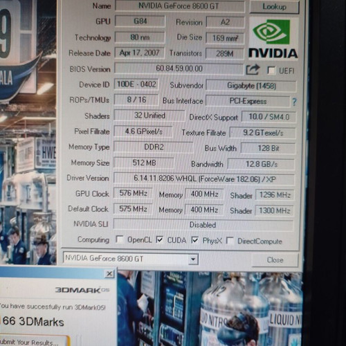 Nvidia GeForce 8600GT 512MB PCI-e Gigabyte graphics card used