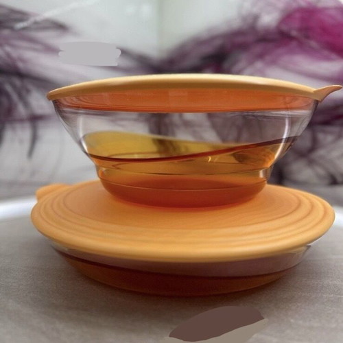 Tupperware Prisma Set of 2 Crystal Bowls with Airtight Lids, New, Orange Amber