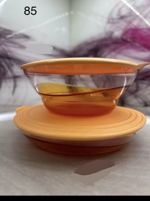 Tupperware Prisma Set of 2 Crystal Bowls with Airtight Lids, New, Orange Amber
