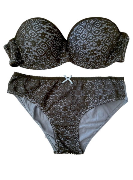 Αφόρετο Jadea σετ μαύρο-ραφ strapless 70Β με σλιπ Medium