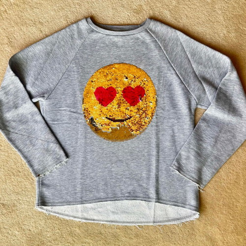 Zara Girls Flip Emoji Sweatshirt like new, grey, 13-14 years