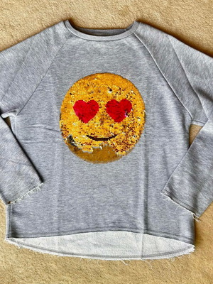 Zara Girls Flip Emoji Sweatshirt σαν καινούργιο, γκρι, 13-14 ετών
