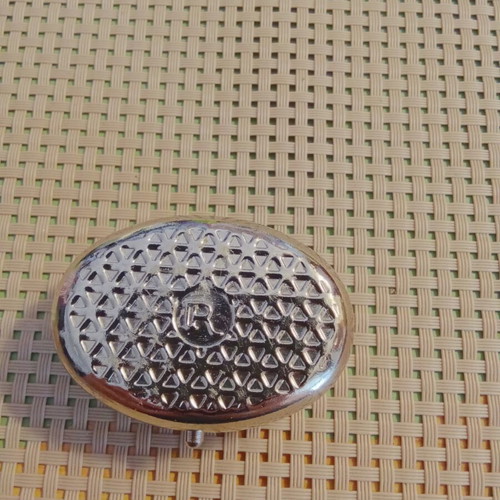 Vintage metal pillbox with red enamel and monogram N, like new