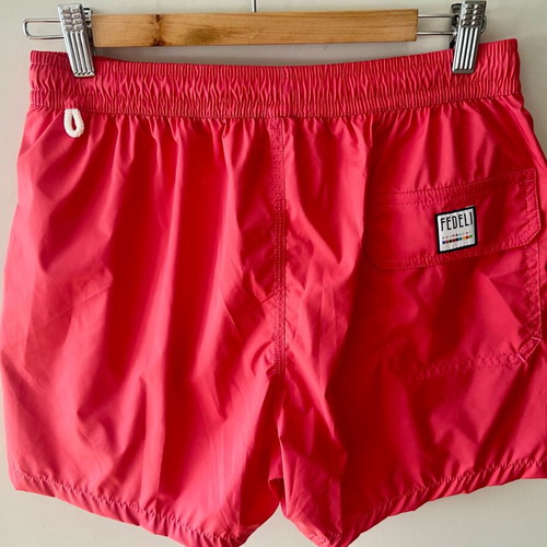 Fedeli Logo Patch Swim Shorts Men Red Coral Size M New