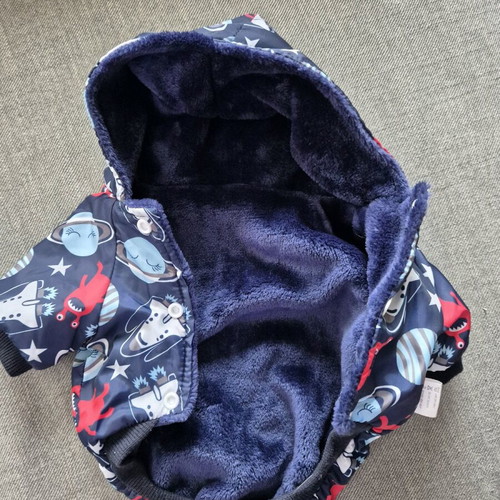 Dog coat new with fur lining and space print