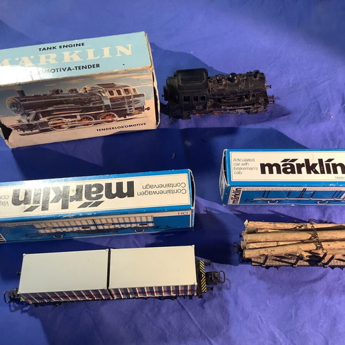 Marklin set steam locomotive, wagons and rails used