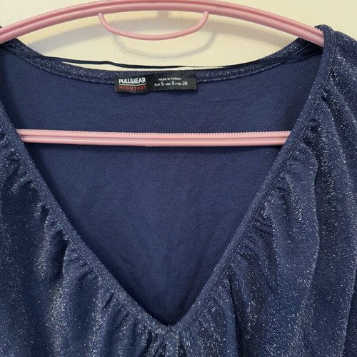 Pull & Bear blue elastic blouse with silver glitter new, size S