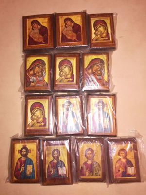 Icons on processed wood new, pack of 12 pieces