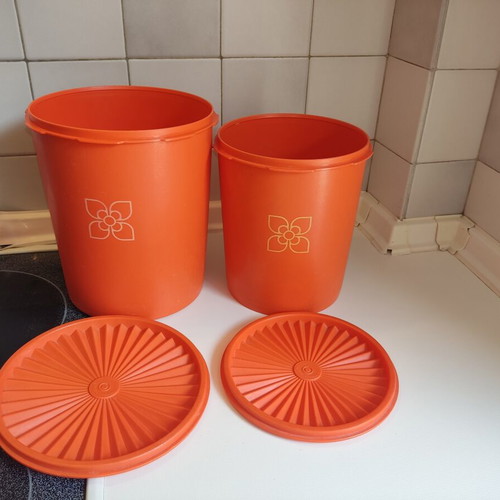 Tupperware containers used, set of two, large 21cm height, small 19cm height