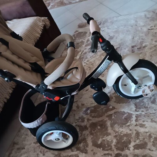 Children's tricycle bike with parent handle, neutral color
