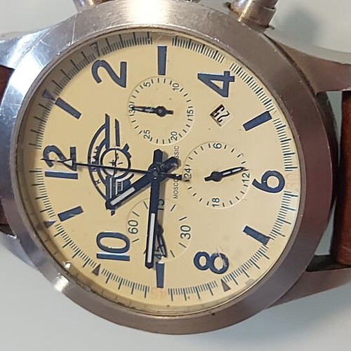 Poljot men's mechanical chronograph watch, steel, 45mm