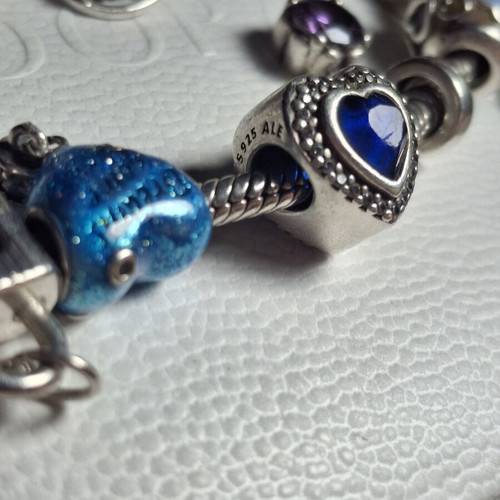 Pandora charm heart with blue crystal and zircon stones