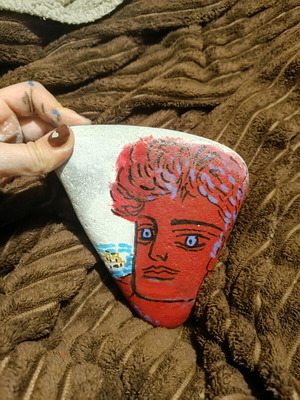 Painted stone by A. Fasianos new, Red Youth