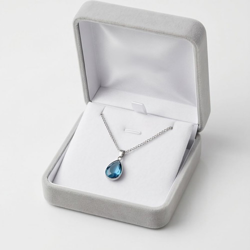 Necklace with Blue Crystal Tear made of Steel new