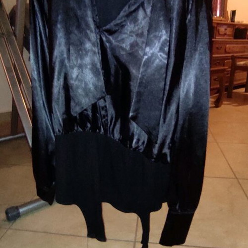 Satin bodysuit that ties like a tie, like new, large, black