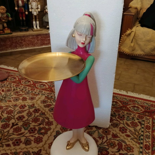 Christmas decorative red pink girl with tray new