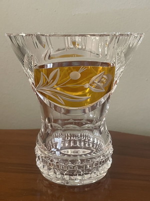 Vintage κρυστάλλινο βάζο Julia Poland σε σχήμα τρομπέτας Amber Cut-to-Clear σαν καινούργιο