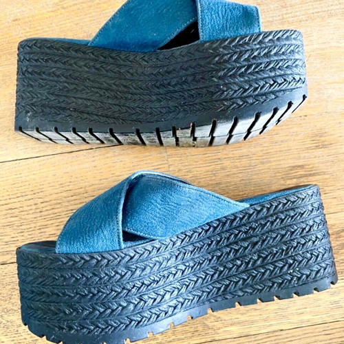 Tessera handmade leather mules used, size 37, blue