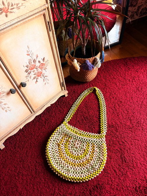 Τσάντα Zara ώμου με ξύλινες χάντρες σαν καινούργια, πολύχρωμη boho