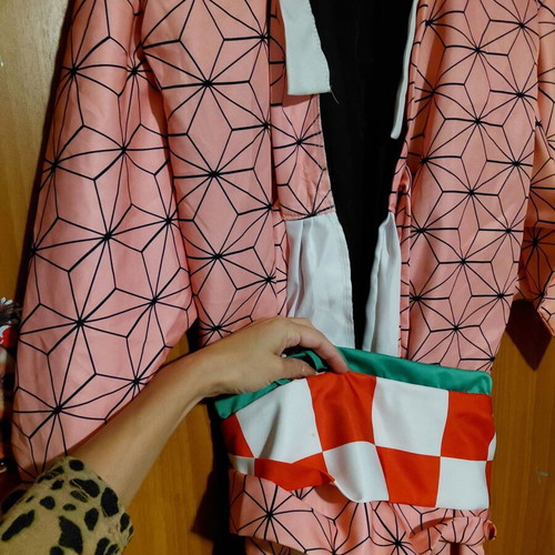 Demon Slayer Nezuko Cosplay Costume like new, pink kimono with obi belt