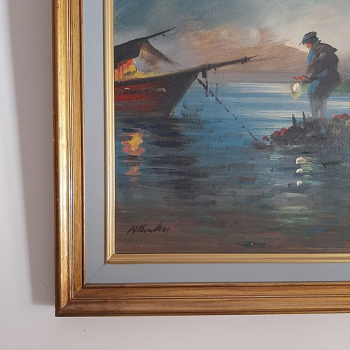Oil painting by Nikos Papadopoulos used, 95x75 cm framed