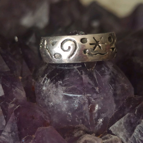 Handmade 925 silver ring like new with moon stars waves designs