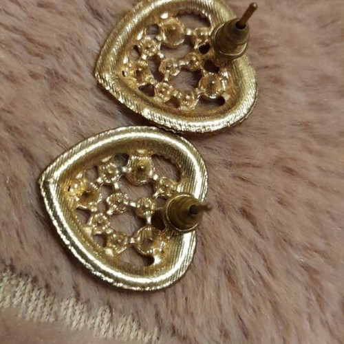 Heart earrings with rhinestones like new, red
