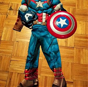 Captain america στολή για καρναβάλια  με μασκα κ ασπίδα -αποκριατικη στολη
