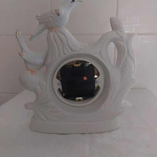 Porcelain table clock with birds and gold leaf new