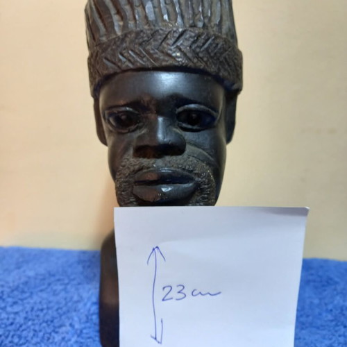 Handmade ebony wood bust vintage African sculpture used
