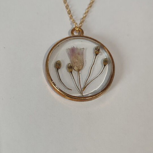 Handmade Necklace with Dried Flowers in Gold Stainless Steel
