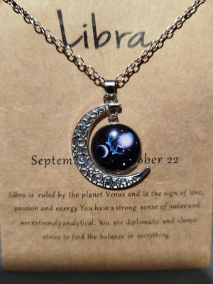 Metal Libra pendant with enamel, new, blue and silver
