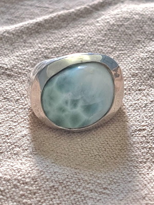 Handmade 925 silver ring with natural Larimar