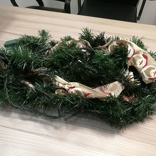 Christmas decorative garland green with lights used 200x10cm