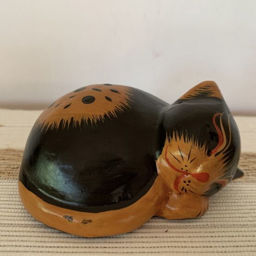 Wooden Sleeping Cat Figurine like new, hand-carved and painted