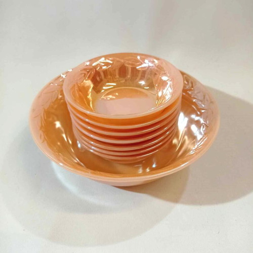 Anchor Hocking set of 8 used, Peach Luster, 1960s