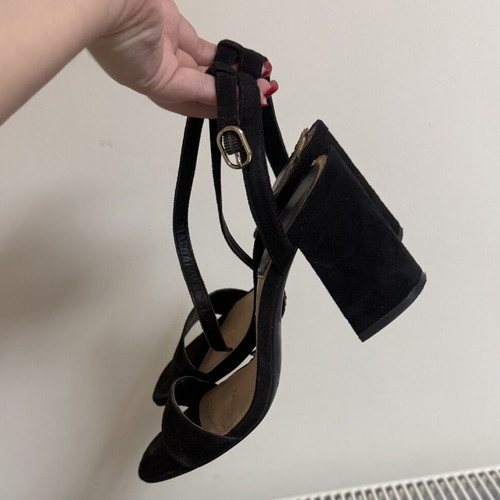 Stradivarius black suede block heeled sandals, size 37