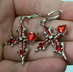 Women's earrings amethyst heart with enamel steel cross tribal new