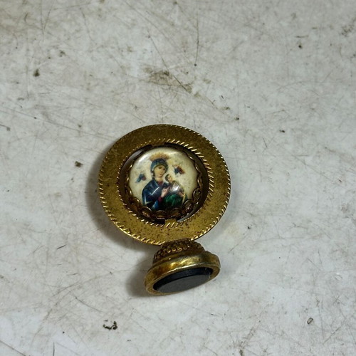 Vintage bronze magnet with double-sided Christian icon used