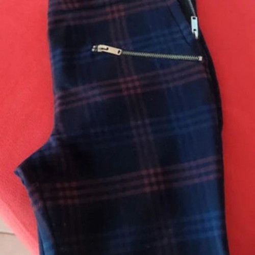 Zara Plaid Pants Medium 38 10 Like New, Navy Blue with Red