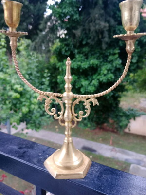 Two-Seat Candle Holder Made of Pure Old Brass Like New