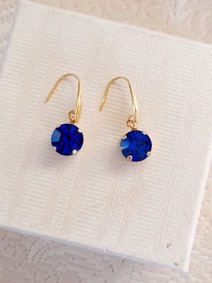 Earrings with blue crystal, new, stainless steel 316 hooks