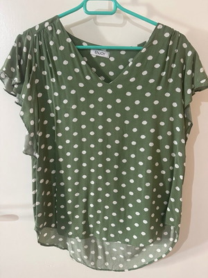 Enjoy khaki polka dot blouse with ruffle sleeves