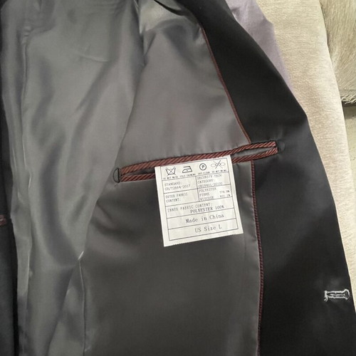 Light Grey Tuxedo Suit Set with Black Satin Shawl Collar, Size L