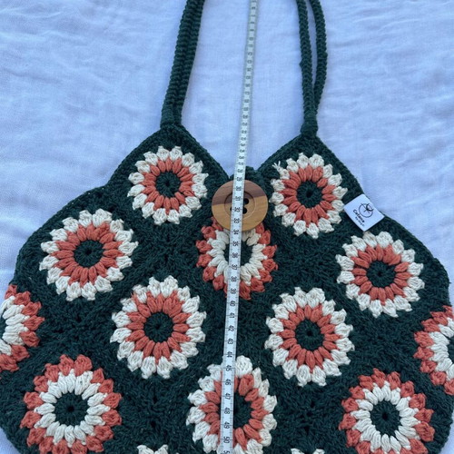 Knitted shoulder bag with colorful floral patterns, new, cotton yarn