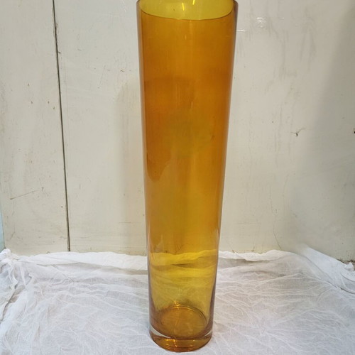 Set of 2 Tall Amber Glass Floor Vases like new