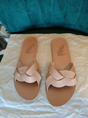 Ancient Greek Sandals Arachne beige braided leather slide sandals brand new